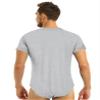 Riismen Men's One Piece Bodysuit Short Sleeve Undershirts Crotch Thong Leotard Jumpsuit Nightwear Light Grey Medium view 2