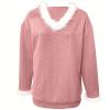Christmas Sweaters for Womens Furry V Neck Waffle Knit Pullover Sweatshirts Winter Fall Casual Long Sleeve Sweater Tops B Pink view 3