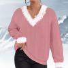 Christmas Sweaters for Womens Furry V Neck Waffle Knit Pullover Sweatshirts Winter Fall Casual Long Sleeve Sweater Tops B Pink view 4