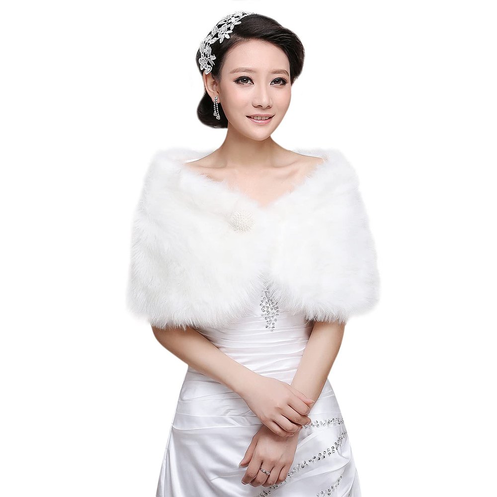 XGOPTS Womens Wedding Faux Fur Wraps and Shawls for Wedding Dress Bride Bridesmaid Evening Dress Shawl Stole Shrug Cover Up
