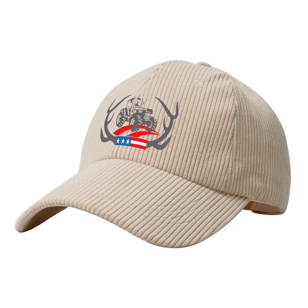 Antler Farm Tractor American Flag Retro Adult Corduroy Baseball Cap Soft Adjustable Dad Hat Trucker Hats40 Beige