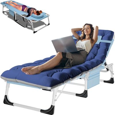 ABORON Patio Lounge Chair, Folding Guest Bed Cot for Adults, 500LB Heavy-Duty Capacity, Portable Extra Bed with Comfort Mat, Quick Fold Design for Indoor Guest Stays & Temporary Use