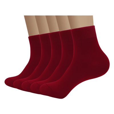 SERISIMPLE Viscose Bamboo Men sock Breathable Sock Quarter Thin Ankle High Sock Comfort Cool soft Sock 5 Pairs (US, Alpha, Large, Regular, Regular, Red)