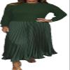 MJFGJSDW Women's Solid Color Long Sleeve Jumper & Pleated Bottom Dress, Long Sleeve Maxi Dress for Women, Casual Dresses(Gn,Large) view 1