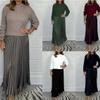 MJFGJSDW Women's Solid Color Long Sleeve Jumper & Pleated Bottom Dress, Long Sleeve Maxi Dress for Women, Casual Dresses(Gn,Large) view 3