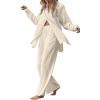 Women Fashion Solid Color Long Sleeve Button Temperament Commuter Slit Long Shirt Wide Leg Long Pants Two Piece Suit