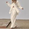 Women Fashion Solid Color Long Sleeve Button Temperament Commuter Slit Long Shirt Wide Leg Long Pants Two Piece Suit view 3
