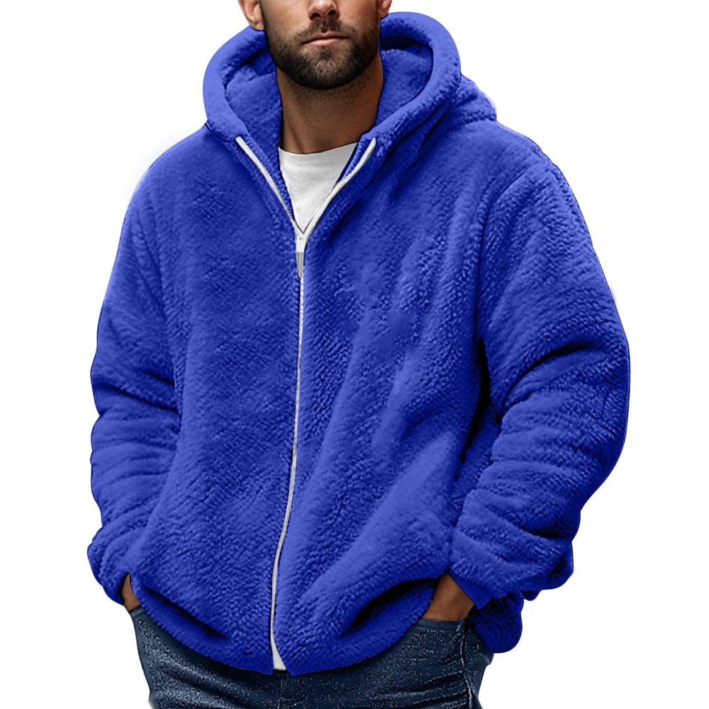 Muscularfit Mens Fuzzy Sherpa Jacket Fleece Long Sleeve Full-Zip Hooded Shirt Casual Warm Winter Jacket Coats Outdoor Fashion Cyber of Monday Deals 2024 Men Sweatshirts for Men Graphic Design Blue L