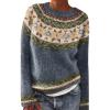 Fair Isle Sweater - Women's Navy Blue Casual Fluffy Fuzzy Jumper - Prime Today's Deals view 1