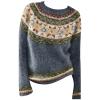 Fair Isle Sweater - Women's Navy Blue Casual Fluffy Fuzzy Jumper - Prime Today's Deals view 3