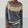 Fair Isle Sweater - Women's Navy Blue Casual Fluffy Fuzzy Jumper - Prime Today's Deals view 4