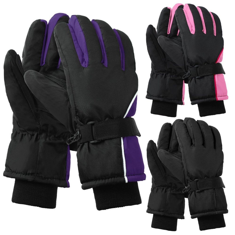Tarpop 3 Pairs Mens Ski Gloves Winter Warm Women Gloves Adjustable Non Slip Snowboard Snow Waterproof Warm(M,Black,Purple,Pink)