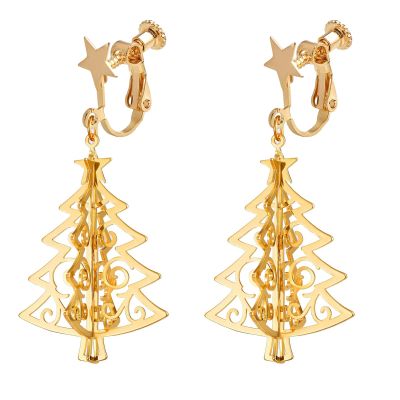 Christmas Clip on Earrings for Women Jingle Bell Dangle Non Piercing 3D Gold Tree Red Green Fake Drop Dangling Hypoallergenic Holiday Jewelry Screw Back