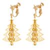 Christmas Clip on Earrings for Women Jingle Bell Dangle Non Piercing 3D Gold Tree Red Green Fake Drop Dangling Hypoallergenic Holiday Jewelry Screw Back view 1
