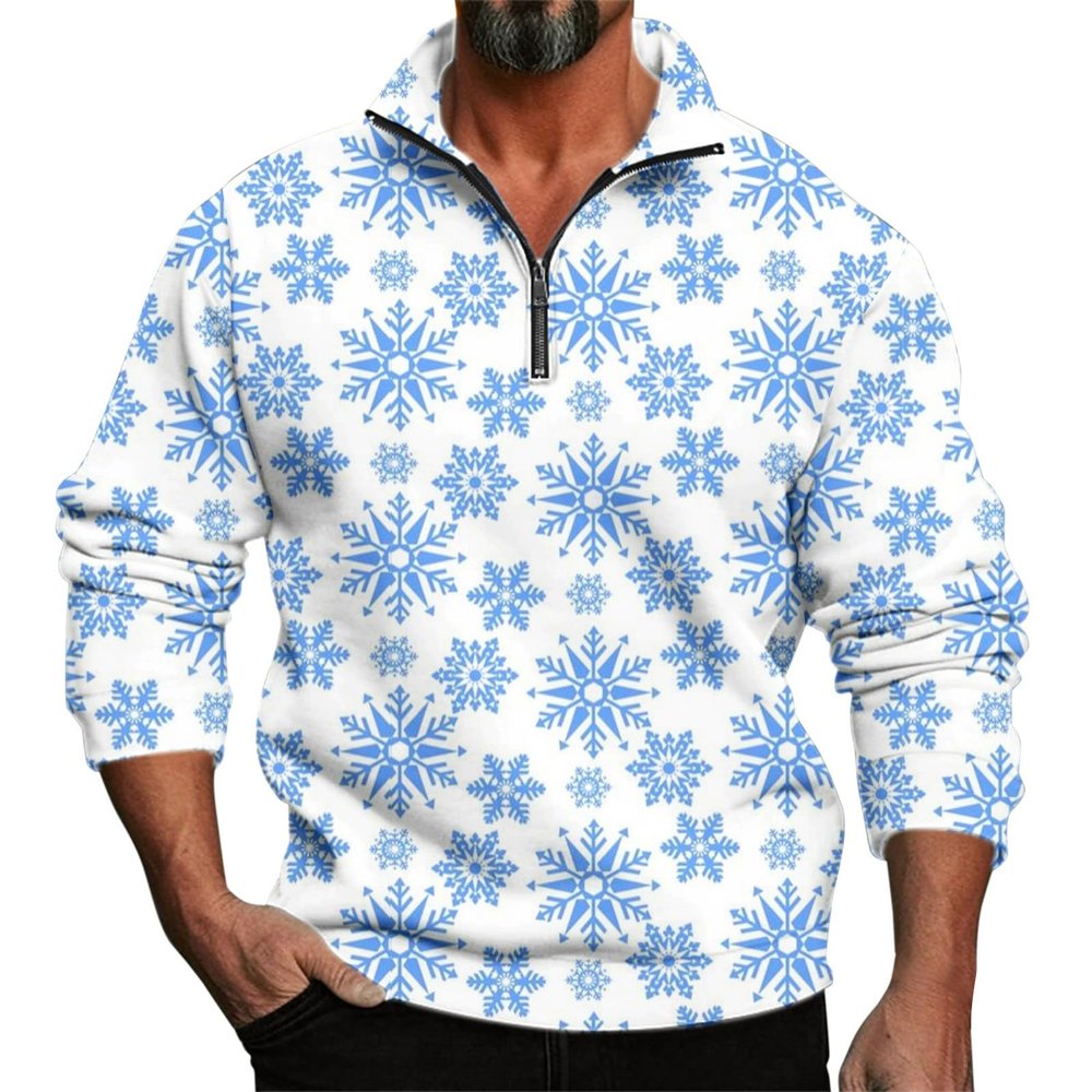 ZYXTIM Long Sleeve Henley Shirts for Men Ugly Chritsmas Sweatshirts Quarter Zipper Novelty 3D Printed Casual Pullover Tops A-White