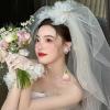 Bride White Tulle With Beadwork Flower Graceful Bride Banquet Party Long Veil For Taking Photo Supplies view 3