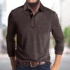 ZYXTIM Mens Henley Long Sleeve Oversize Button Up Lapel Casual Smart Business Work Shirts Lightweight Stretch Golf Polo Shirt Brown view 2