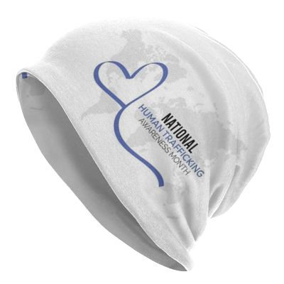 Human Trafficking Awareness Month Blue Ribbon Beanie Hat Casual Caps Skull Cap Knit Hat Soft Winter Hats for Men Women