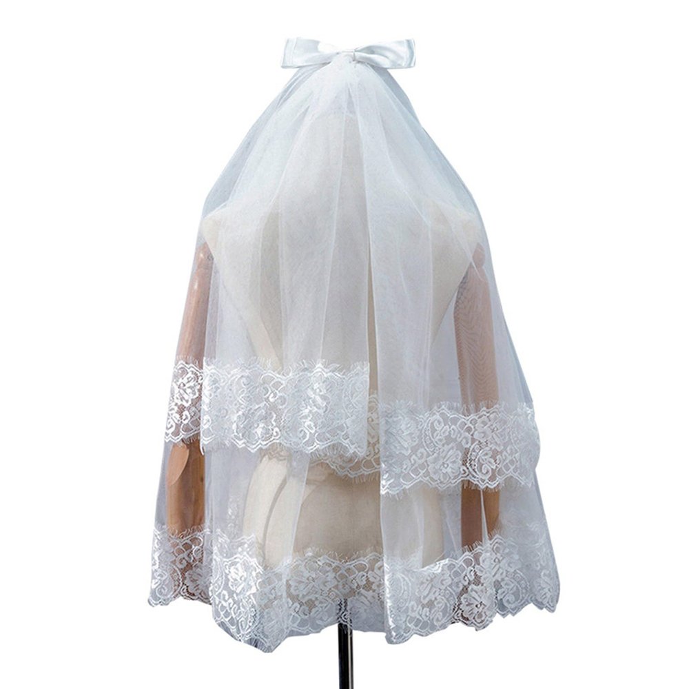 YFAFA Princess Veil With Large Bow Veils With Hair Comb Wedding Hair Accessories White Wedding Veil Pearls Bow Short Veil