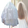 YFAFA Princess Veil With Large Bow Veils With Hair Comb Wedding Hair Accessories White Wedding Veil Pearls Bow Short Veil view 2