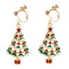 Christmas Clip on Earrings for Women Jingle Bell Dangle Non Piercing 3D Gold Tree Red Green Fake Drop Dangling Hypoallergenic Holiday Jewelry Screw Back view 1