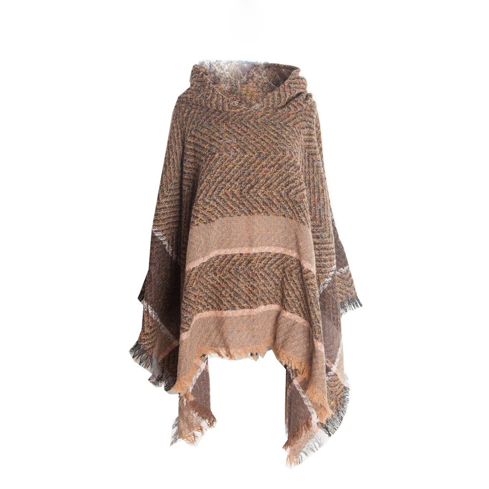 Womens Cable Knit Poncho Sweater Cape Boho Hooded Pullover Capelet Soft Casual Shawl Wraps Knitted Shawl with Fringed Coffee