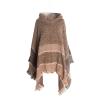 Womens Cable Knit Poncho Sweater Cape Boho Hooded Pullover Capelet Soft Casual Shawl Wraps Knitted Shawl with Fringed Coffee view 1