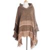 Womens Cable Knit Poncho Sweater Cape Boho Hooded Pullover Capelet Soft Casual Shawl Wraps Knitted Shawl with Fringed Coffee view 2