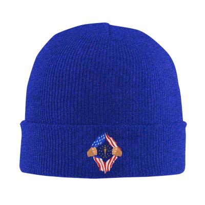 Hand Tear Flag of Indiana Beanie for Men Women Knit Cuffed Beanies Warm Winter Hat Skull Cap Blue