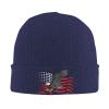 Hand Drawn Flying Eagle with American Flag Beanie for Men Women Knit Cuffed Beanies Warm Winter Hat Skull Cap Navy Blue view 1