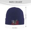 Hand Drawn Flying Eagle with American Flag Beanie for Men Women Knit Cuffed Beanies Warm Winter Hat Skull Cap Navy Blue view 2