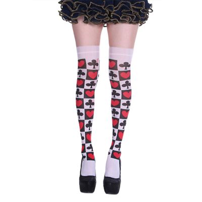 Zksbdxz Sock,Halloween Women Thigh High Stockings Funny Card Suit Flower Heart Print Over Knee Long Socks Cosplay Costume