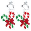 Christmas Clip on Earrings for Women Non Pierced Glitter Cute Colorful Tree Bulb Bow Candy Cane Dangle Xmas Festive Holiday Party Accessory Jewelry view 1