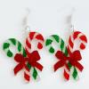 Christmas Clip on Earrings for Women Non Pierced Glitter Cute Colorful Tree Bulb Bow Candy Cane Dangle Xmas Festive Holiday Party Accessory Jewelry view 3