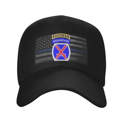 10th Mountain Division Patch with Ranger Tab Adjustable Casquette Hat Casual Trucker Hats Baseball Cap for Men and Women Black