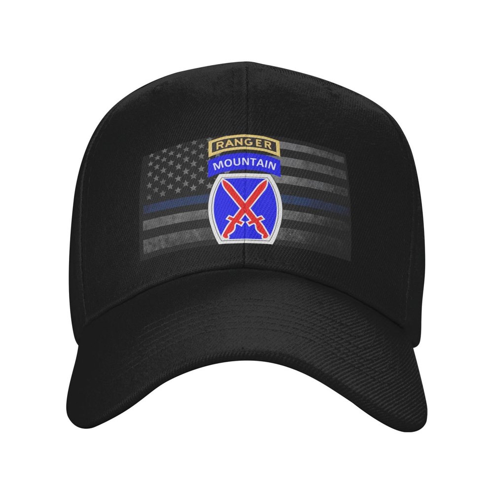 10th Mountain Division Patch with Ranger Tab Adjustable Casquette Hat Casual Trucker Hats Baseball Cap for Men and Women Black