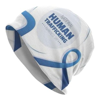Human Trafficking Awareness Month Blue Ribbon Beanie Hat Casual Caps Skull Cap Knit Hat Soft Winter Hats for Men Women