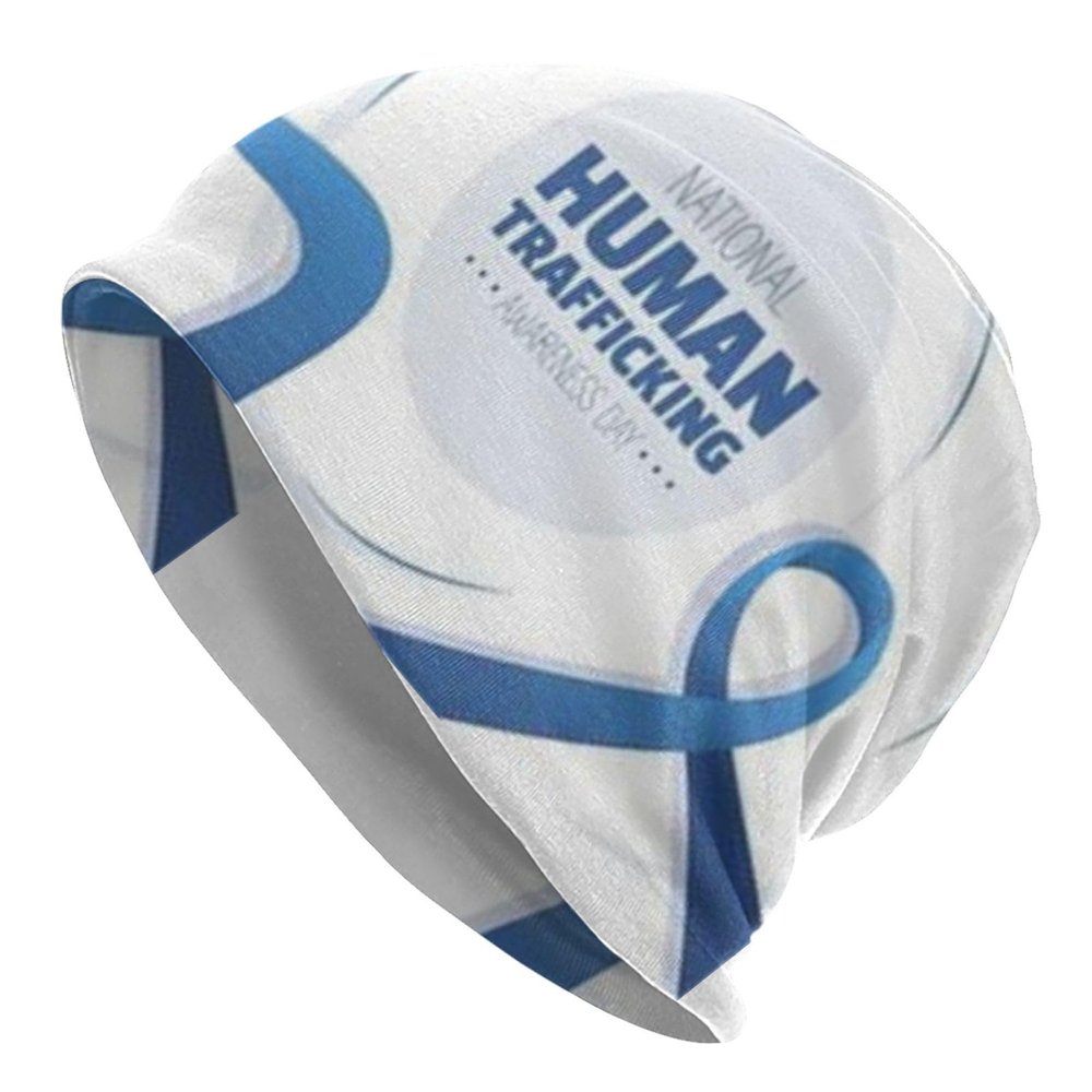 Human Trafficking Awareness Month Blue Ribbon Beanie Hat Casual Caps Skull Cap Knit Hat Soft Winter Hats for Men Women