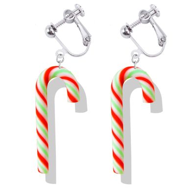 Christmas Clip on Earrings for Women Non Pierced Glitter Cute Colorful Tree Bulb Bow Candy Cane Dangle Xmas Festive Holiday Party Accessory Jewelry