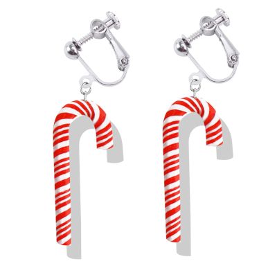 Christmas Clip on Earrings for Women Non Pierced Glitter Cute Colorful Tree Bulb Bow Candy Cane Dangle Xmas Festive Holiday Party Accessory Jewelry