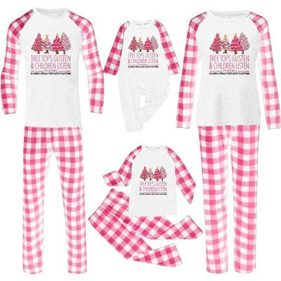 CGGMVCG Christmas Outfits for Family 2025 Red Buffalo Plaid Xmas Outfits Matching Sets Family Clothes (Christmas Tree #B - Pink, 5-6)