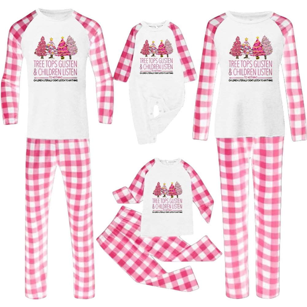 CGGMVCG Christmas Outfits for Family 2025 Red Buffalo Plaid Xmas Outfits Matching Sets Family Clothes (Christmas Tree #B - Pink, 5-6)