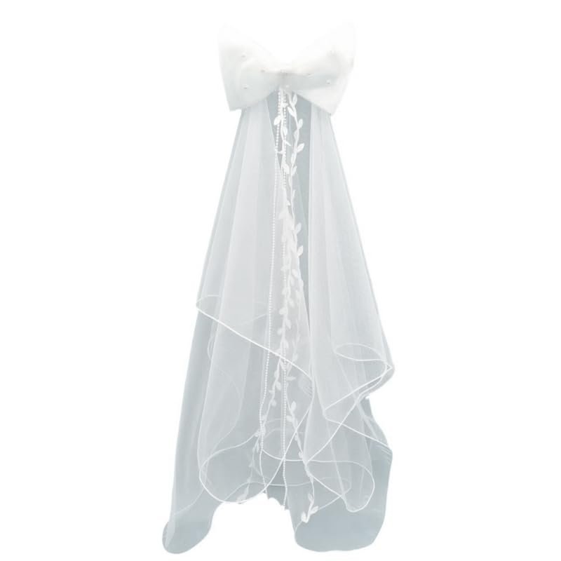 MODODO Wedding Layered Veil Bridal Tulles with Pearl&Bowknot Celebration Party Decor