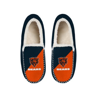 FOCO NFL Unisex-Adult Officially Licensed Color Block Primary Logo Sherpa Lined Moccasin Slippers (Chicago Bears, US Men's Size 5-6/Women's Size 7-8)