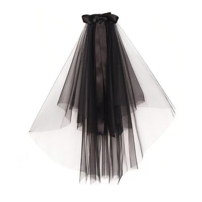 MODODO Wedding Photography Bride Long Veil with Ribbon Bowknot Engagement Headdress