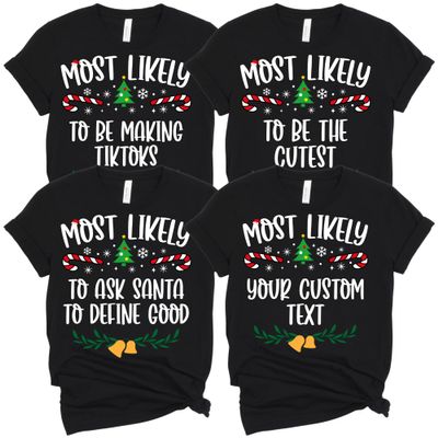 100 Quotes Most Likely to Christmas T Shirt, Christmas Family Matching Shirt, Sarcastic Funny Christmas Outfit, Xmas Pajamas Adult Black XLarge