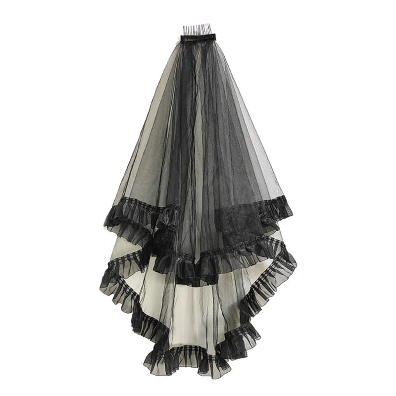 Wedding Lace Veil Bride Tulle with Pleated Trim Halloween Party Photography Veil