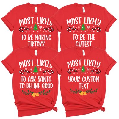 100 Quotes Most Likely to Christmas T Shirt, Christmas Family Matching Shirt, Sarcastic Funny Christmas Outfit, Xmas Pajamas Adult Red 3XLarge