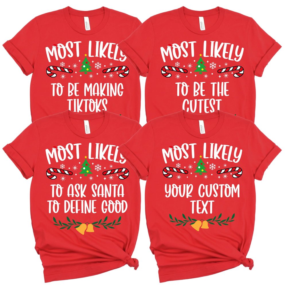 100 Quotes Most Likely to Christmas T Shirt, Christmas Family Matching Shirt, Sarcastic Funny Christmas Outfit, Xmas Pajamas Adult Red 3XLarge
