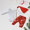 Infant Baby Christmas Outfit 100% Cotton 3-Piece Long-Sleeve Santa Bodysuit Pants and Hat Set Newborn Baby Boy Girl Clothes view 2